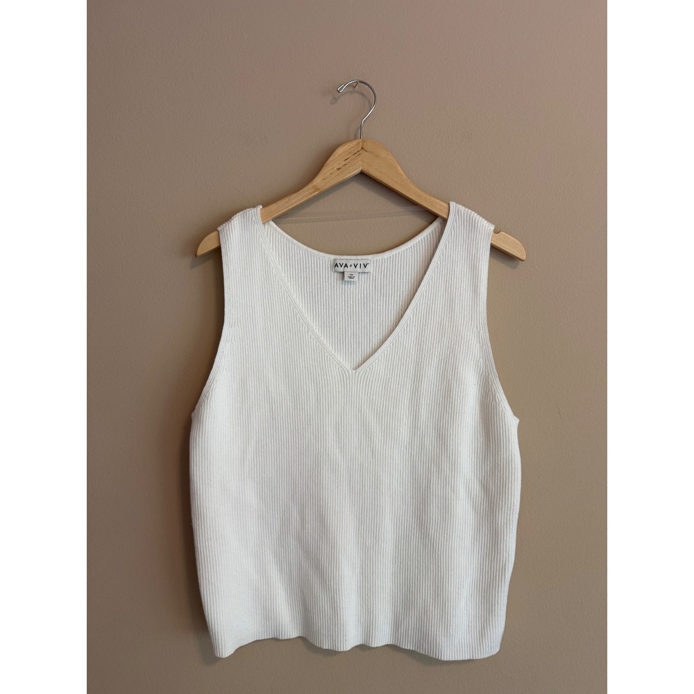 Ava & Viv Womens 2X White Ribbed V-Neck Sleeveless Sweater Tank Top
